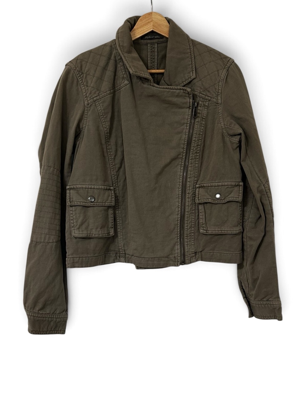 Michael Stars Khaki Quilted Moto Jacket Cotton Casual Women’s Size Large